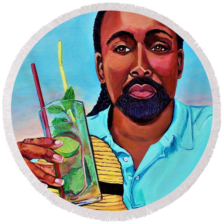 Mojito Drink Round Beach Towel featuring the painting Mojito Mike Acrylic Painting by Ecinja