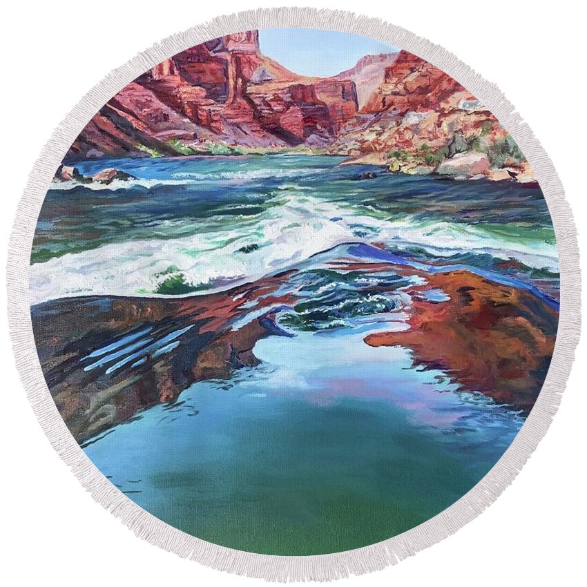 Water Round Beach Towel featuring the painting Momentum, Grand Canyon by Page Holland