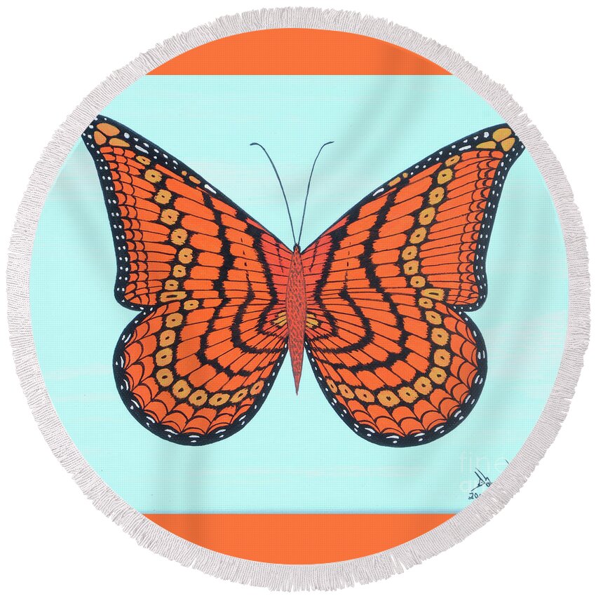 Butterflies Round Beach Towel featuring the painting Monarch by Doug Miller