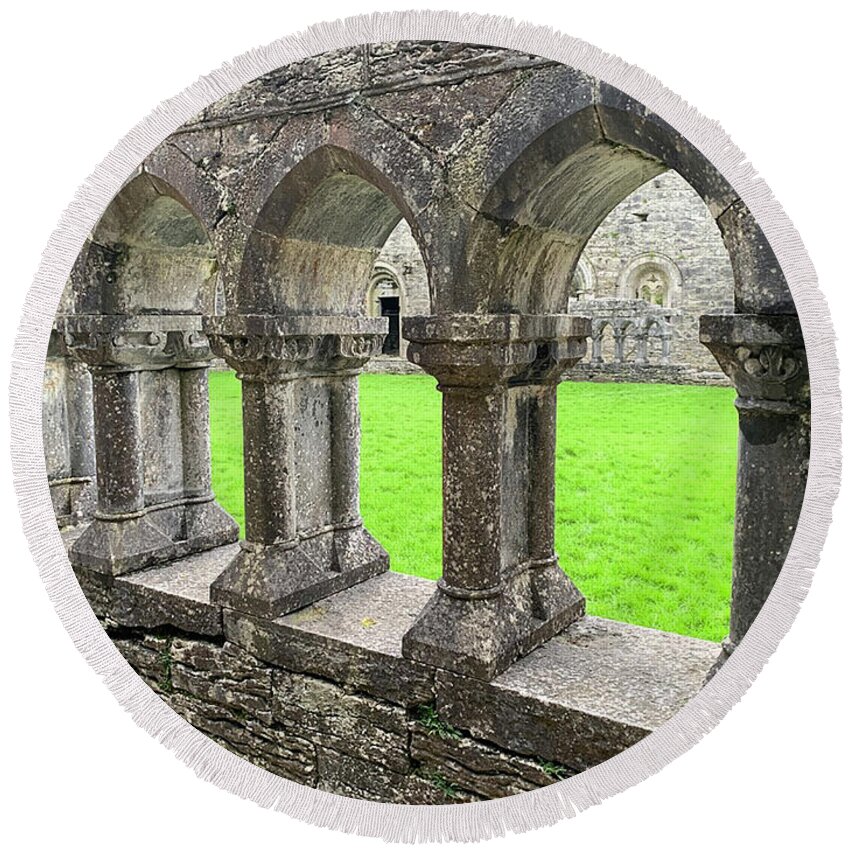 Monastery Round Beach Towel featuring the photograph Monastery in Tuam, Ireland by Peggy Dietz