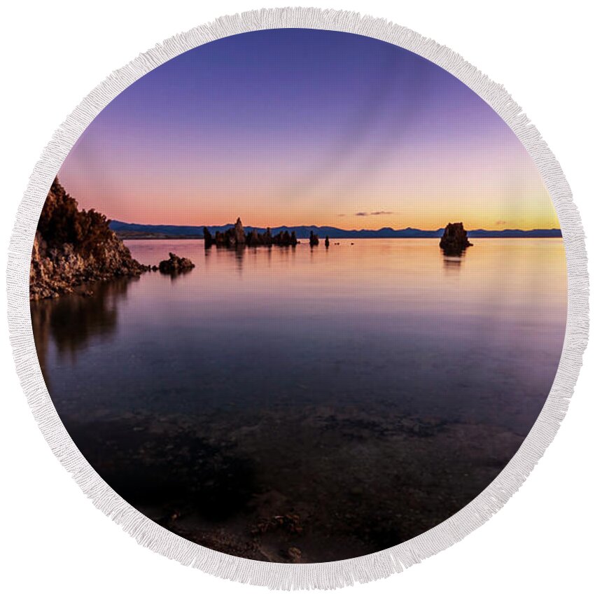 Landscape Round Beach Towel featuring the photograph Mono Lake Purple Sunrise by Ryan Huebel