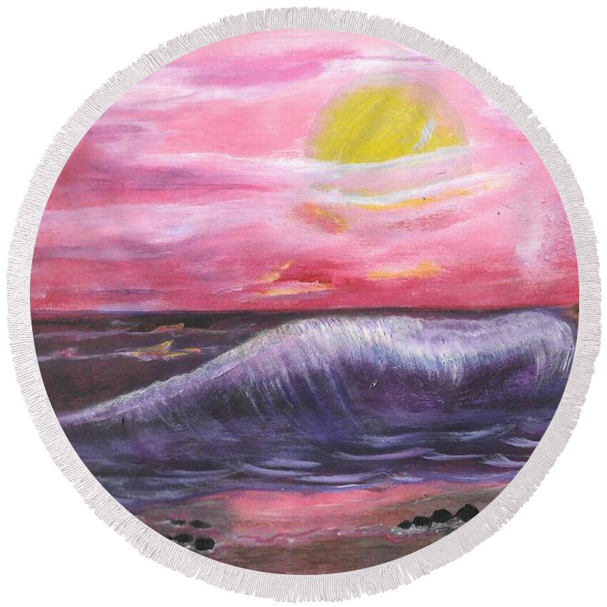 Wave Round Beach Towel featuring the painting Monster Wave by Esoteric Gardens KN