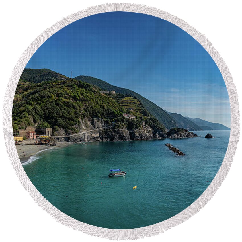 Cinque Terre Round Beach Towel featuring the photograph Monterosso Port by David Downs