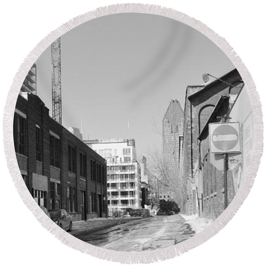Black And White Photography Round Beach Towel featuring the photograph Montreal Streets by Reb Frost