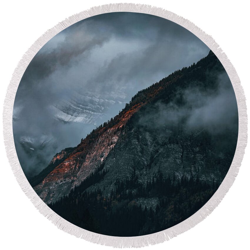 Moody Atmospheric Mountain Landscape Round Beach Towel featuring the photograph Moody Atmospheric Mountain Landscape by Dan Sproul