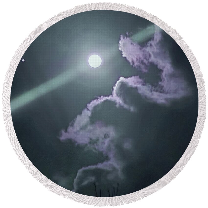 Moon Round Beach Towel featuring the digital art Moon Abstract Mauve by Tracey Lee Cassin