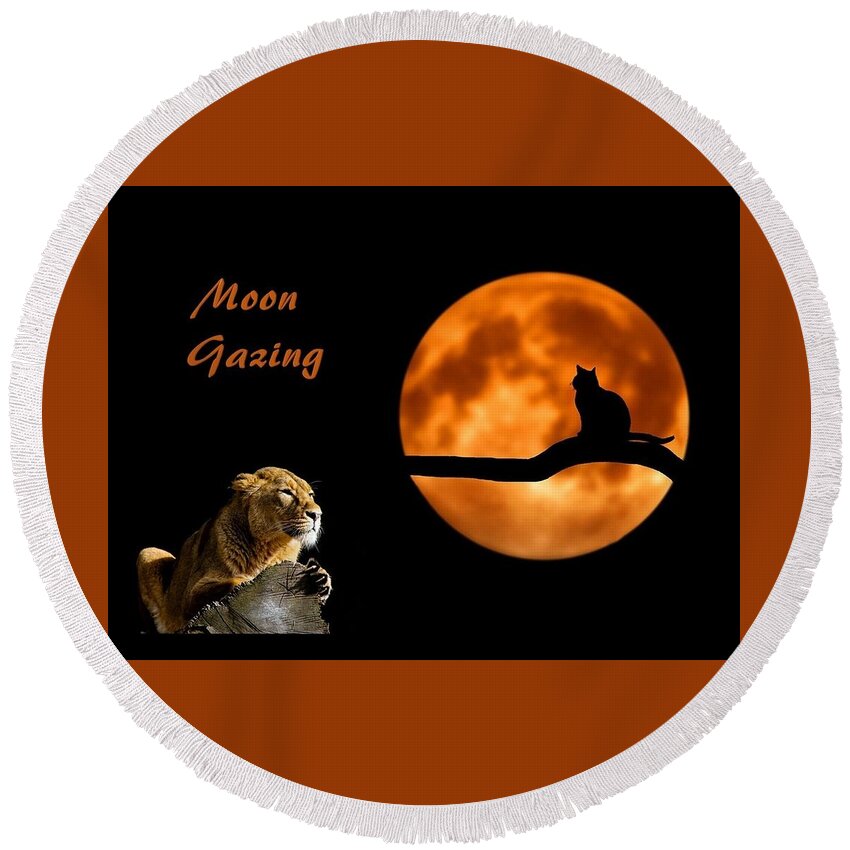 Moon Round Beach Towel featuring the mixed media Moon Gazing by Nancy Ayanna Wyatt
