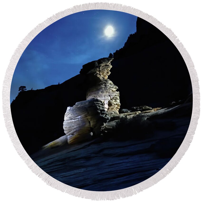 Night Round Beach Towel featuring the photograph Moon Lit Hoodoo by Tom Watkins PVminer pixs