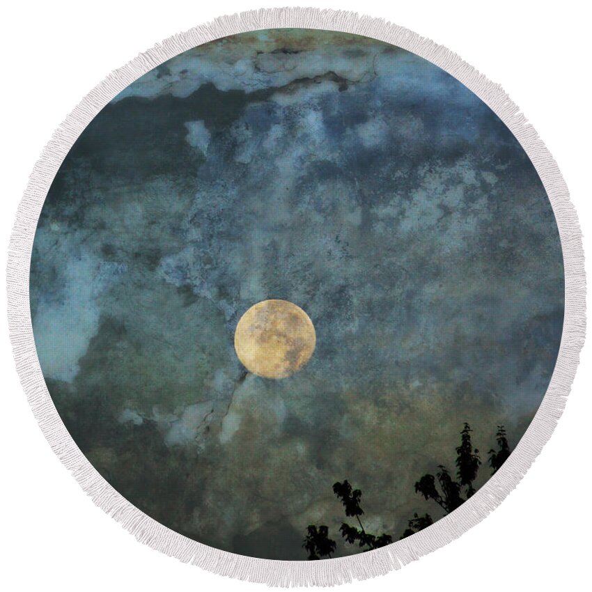Moon Round Beach Towel featuring the photograph Moon Over Lake Reflection by Russel Considine