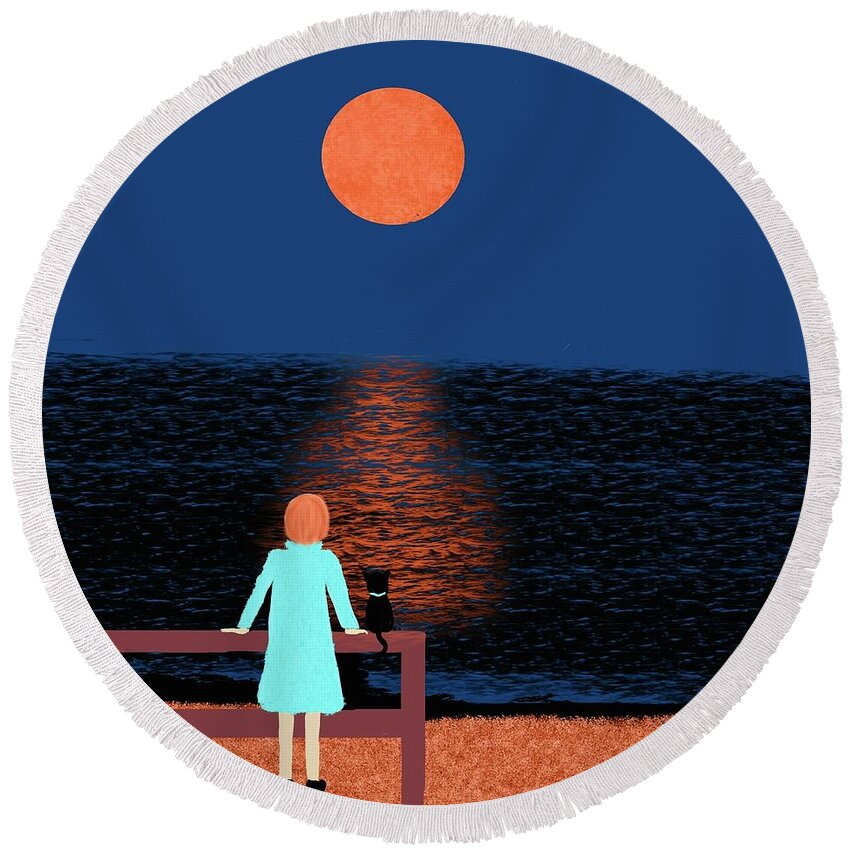 Girl Round Beach Towel featuring the digital art Moon watch by Elaine Hayward