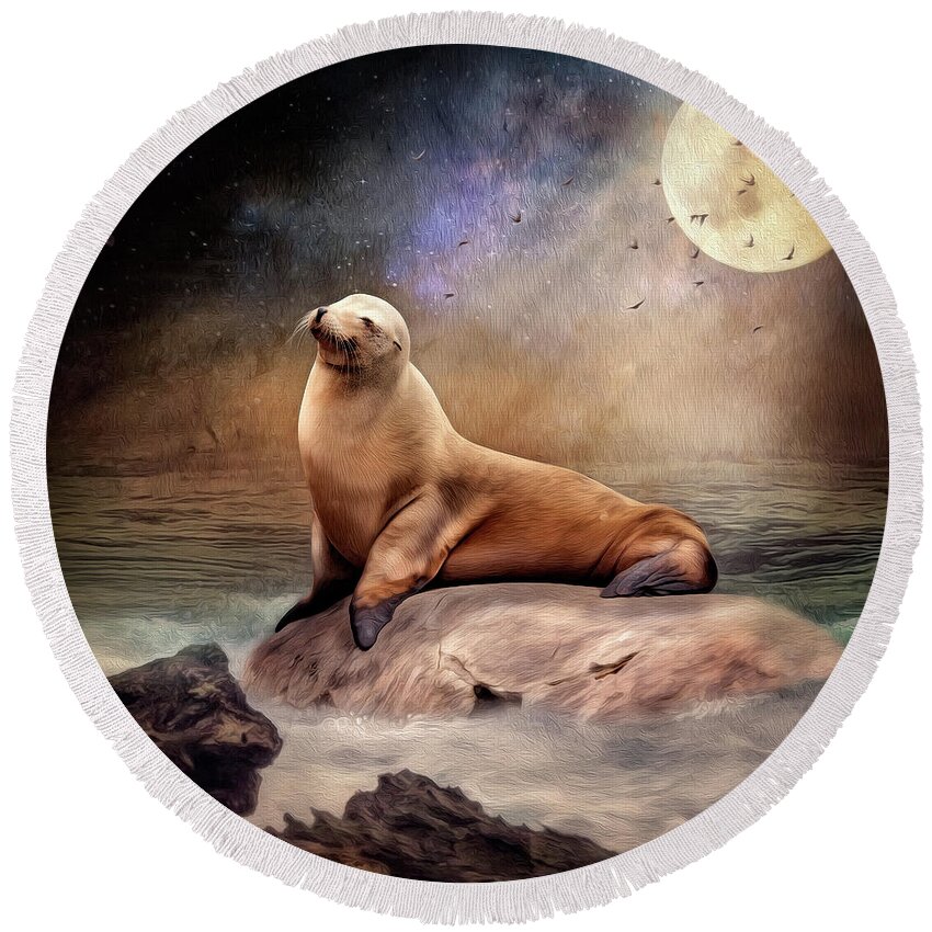 Seal Round Beach Towel featuring the digital art Moonlight by Maggy Pease