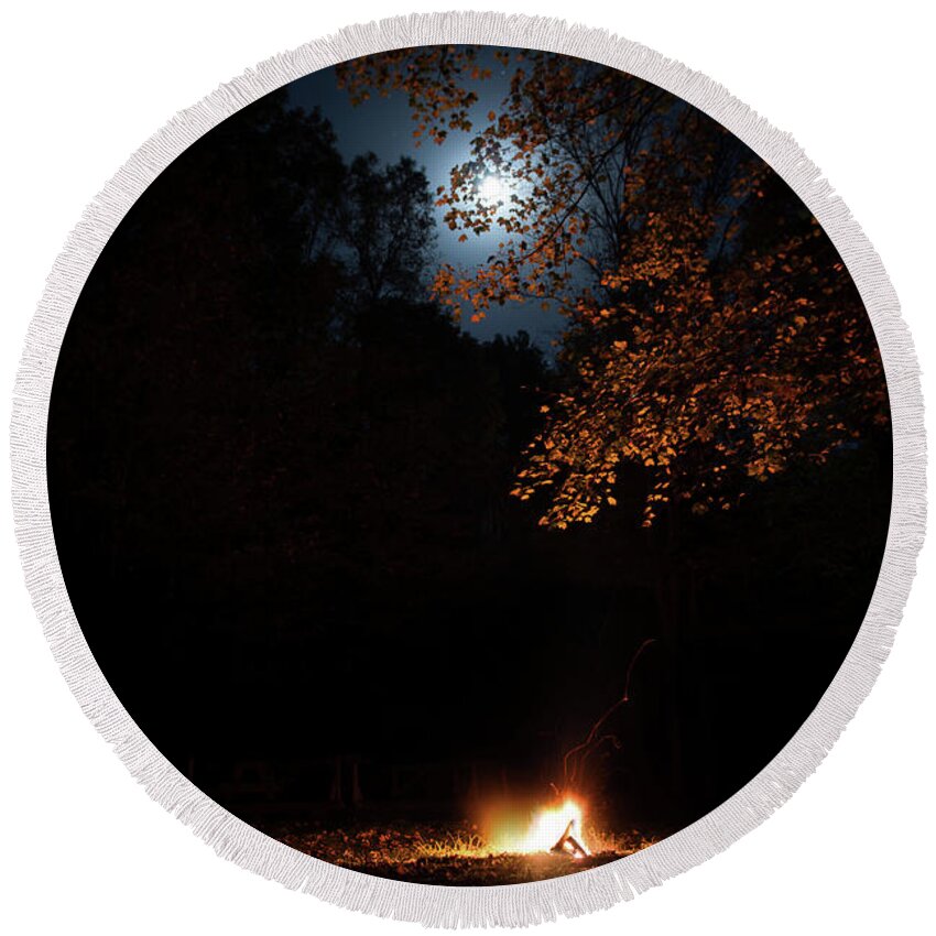 Campfire Round Beach Towel featuring the photograph Moonlit Campfire by American Landscapes