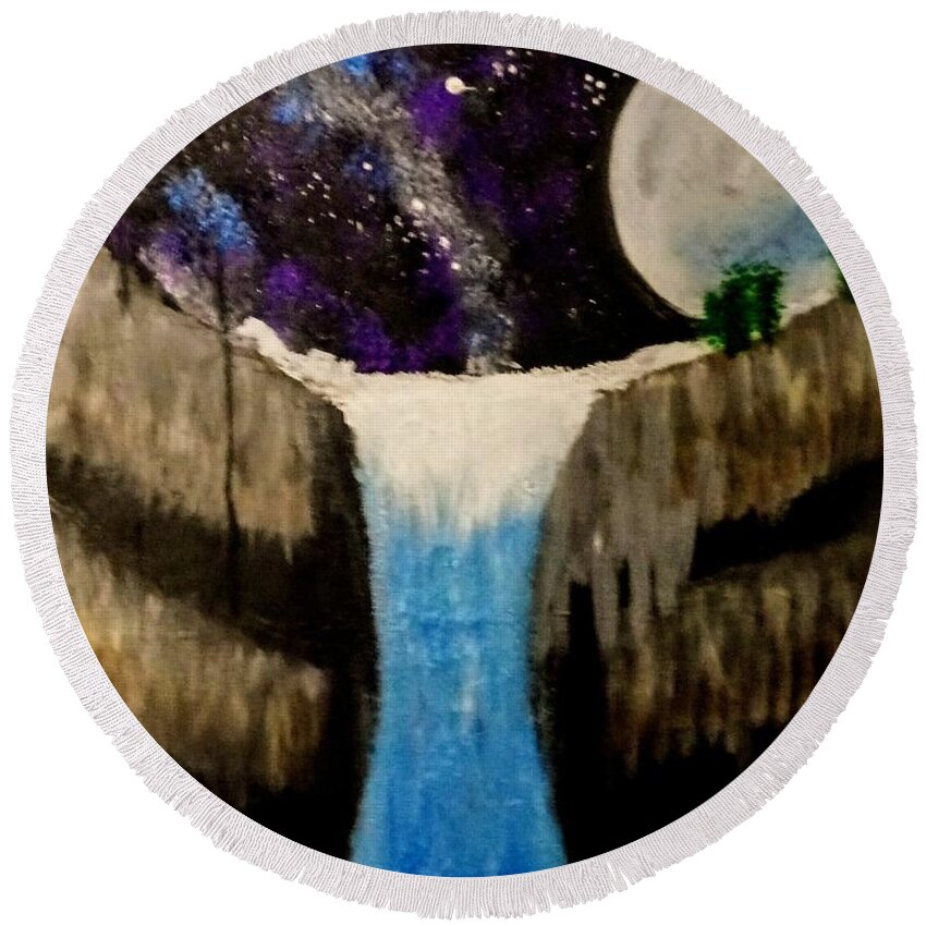 Moon Round Beach Towel featuring the painting Moonlite Waterfall by Anna Adams