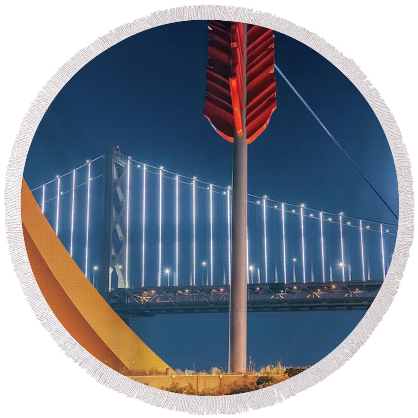 Moon Round Beach Towel featuring the photograph Moonrise Over Bridge by Jonathan Nguyen