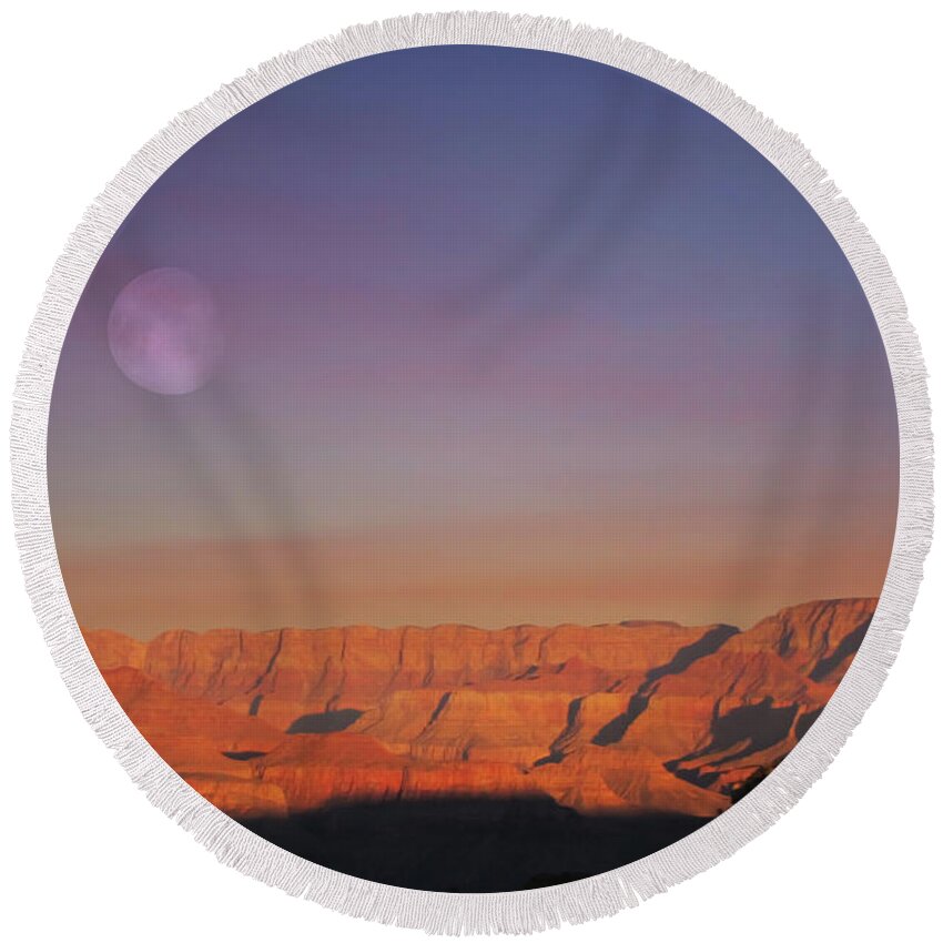 Fine Art Round Beach Towel featuring the photograph Moonrise Over the South Rim by Robert Harris
