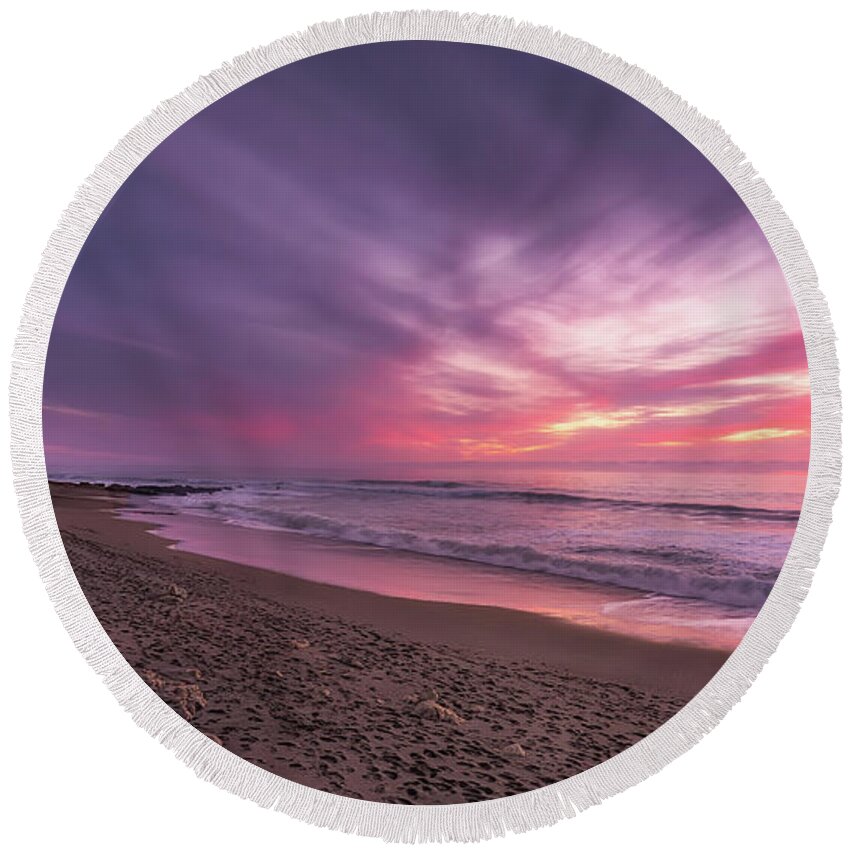 Landscape Round Beach Towel featuring the photograph Moonstone Beach by Laura Macky