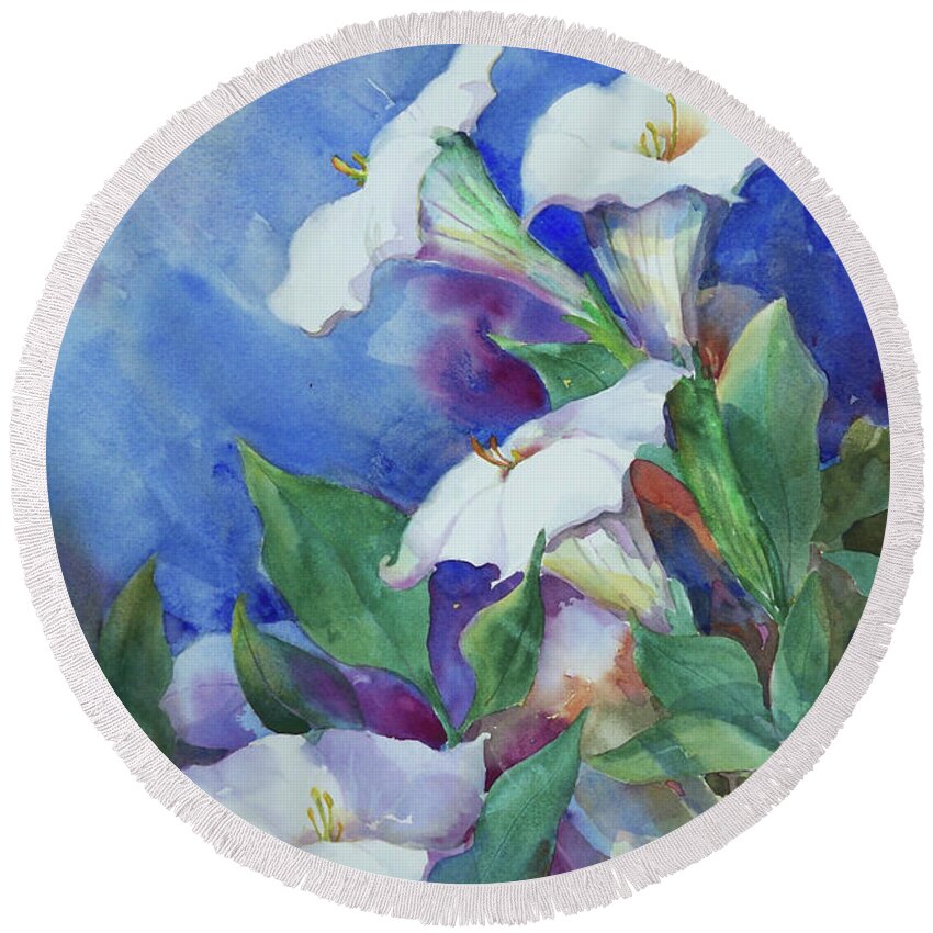 Moonflowers Round Beach Towel featuring the painting Moonstruck by Sue Kemp