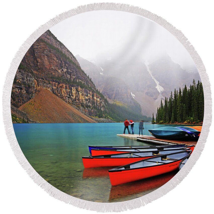 Moraine Lake Round Beach Towel featuring the photograph Moraine Lake in Banff National Park by Shixing Wen