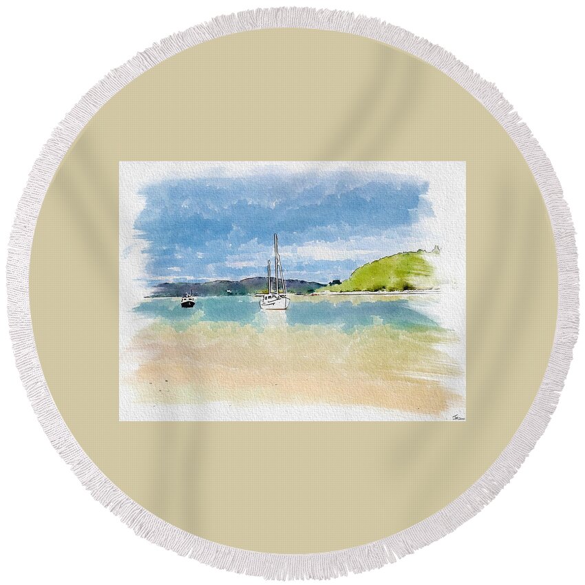 Morar Round Beach Towel featuring the digital art Morar Sands Beach by John Mckenzie