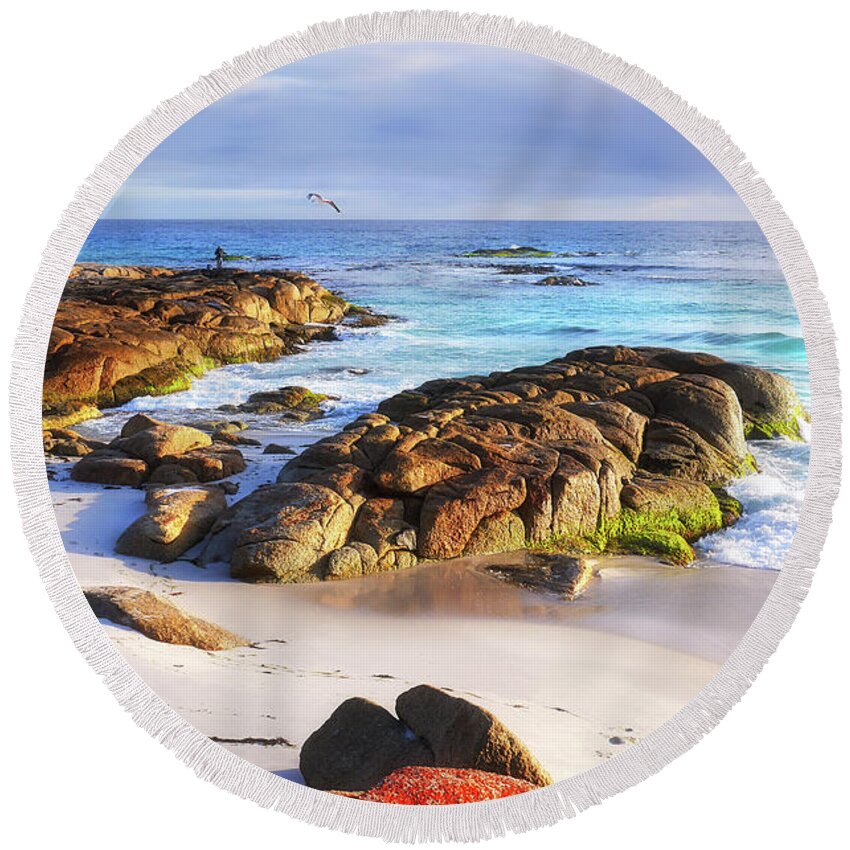 Tantalising Round Beach Towel featuring the photograph Morning Fishing - Bay of Fires by Lexa Harpell