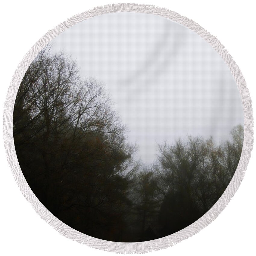 Nature Round Beach Towel featuring the photograph Morning Fog through the Branches by Frank J Casella