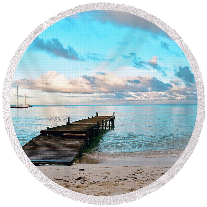 Landscape Round Beach Towel featuring the photograph Morning full of possibilities by Monika Salvan