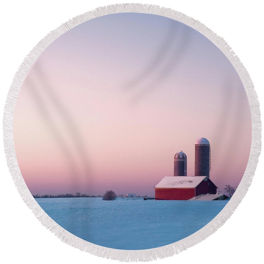 Farm Round Beach Towel featuring the photograph Morning Light by Todd Klassy