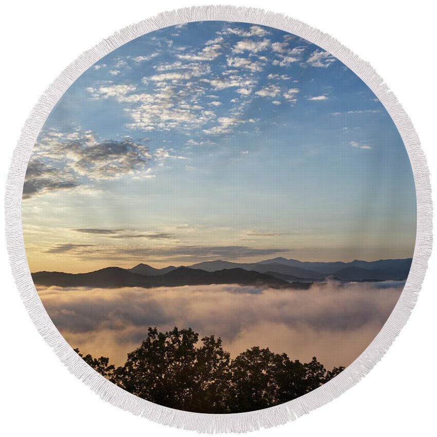 Tennessee Round Beach Towel featuring the photograph Morning on the Foothills Parkway 4 by Phil Perkins