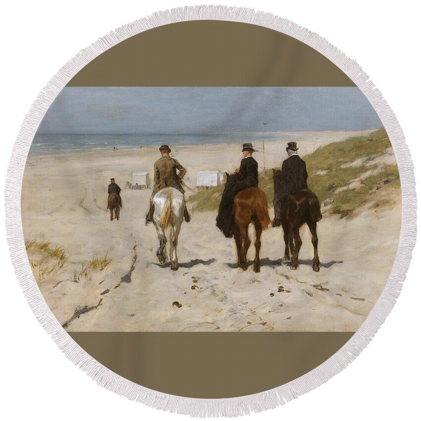  Round Beach Towel featuring the painting Morning Ride along the Beach #1 by Anton Mauve