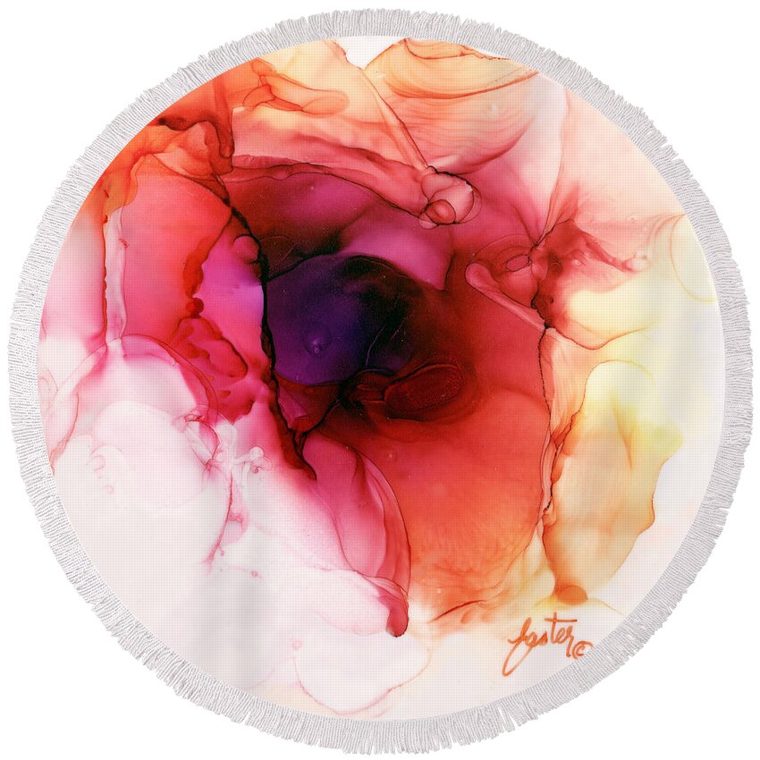 Morning Rose Round Beach Towel featuring the painting Morning Rose by Daniela Easter