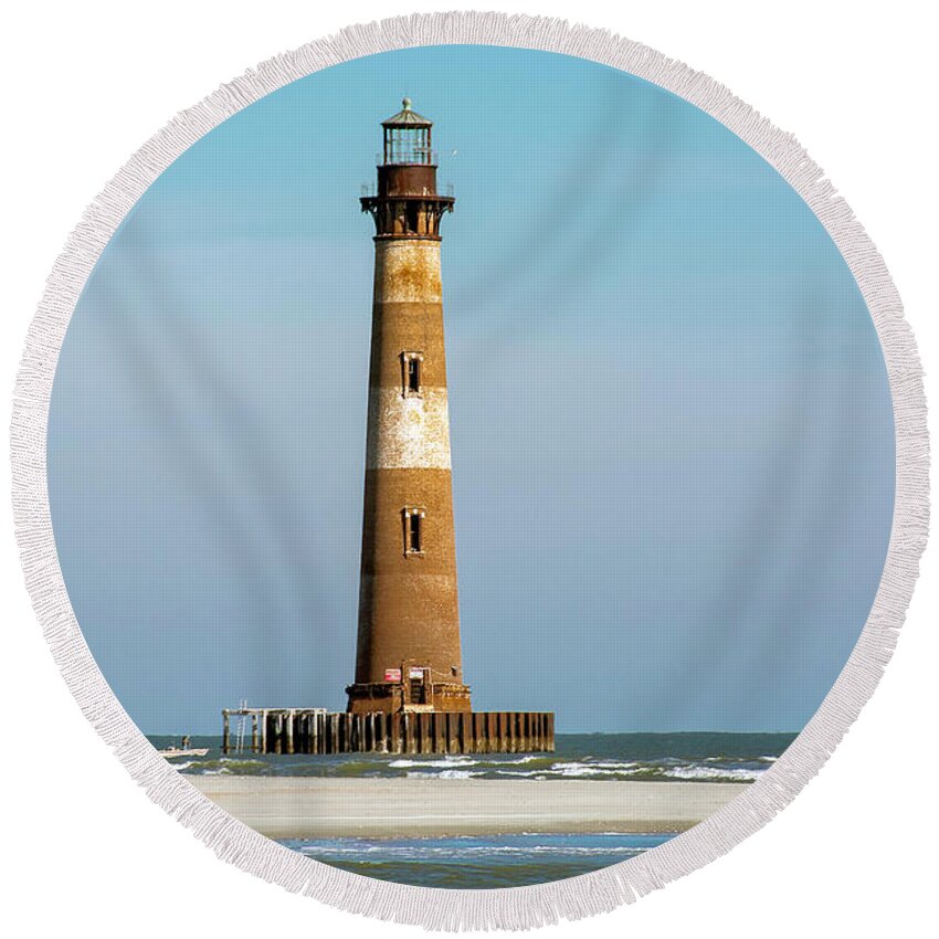 Morris Island Round Beach Towel featuring the photograph Morris Island Lighthouse 4 by WAZgriffin Digital
