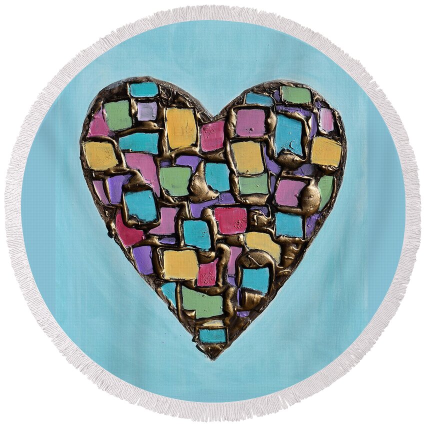 Heart Round Beach Towel featuring the painting Mosaic Heart by Amanda Dagg