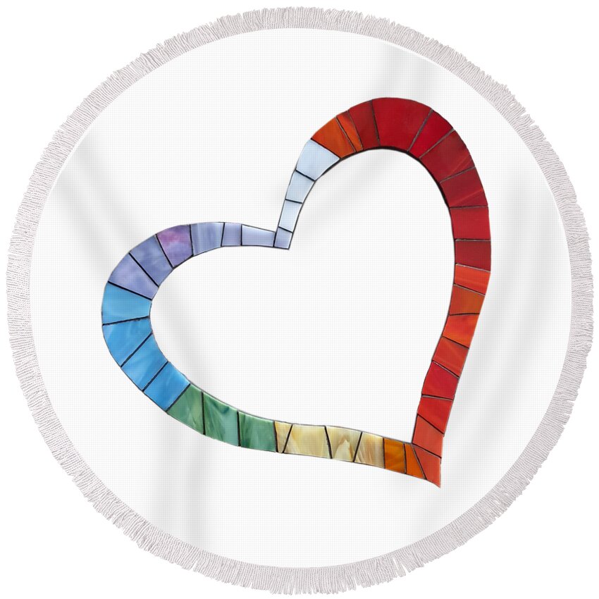 Heart Round Beach Towel featuring the glass art Mosaic Heart In Rainbow Colors by Adriana Zoon