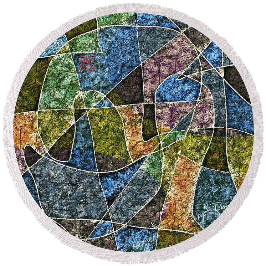 Abstract Round Beach Towel featuring the painting Mosaic by Horst Rosenberger