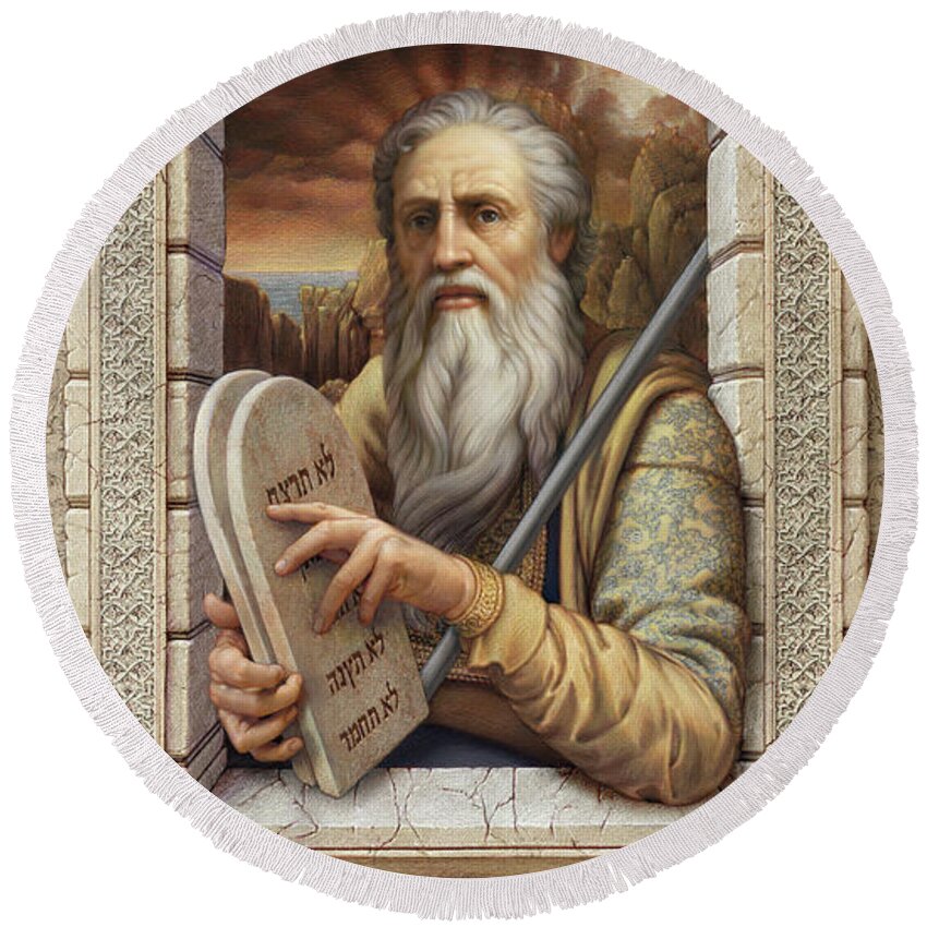Christian Art Round Beach Towel featuring the painting Moses by Kurt Wenner