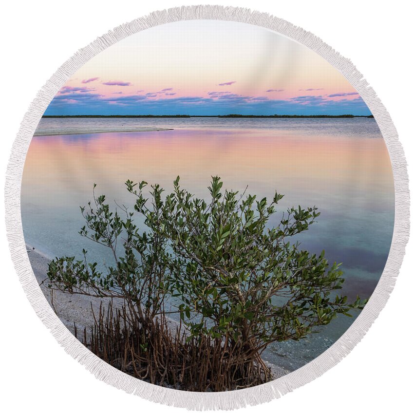 Mosquito Lagoon Round Beach Towel featuring the photograph Mosquito Lagoon Sunset Reflection by Stefan Mazzola