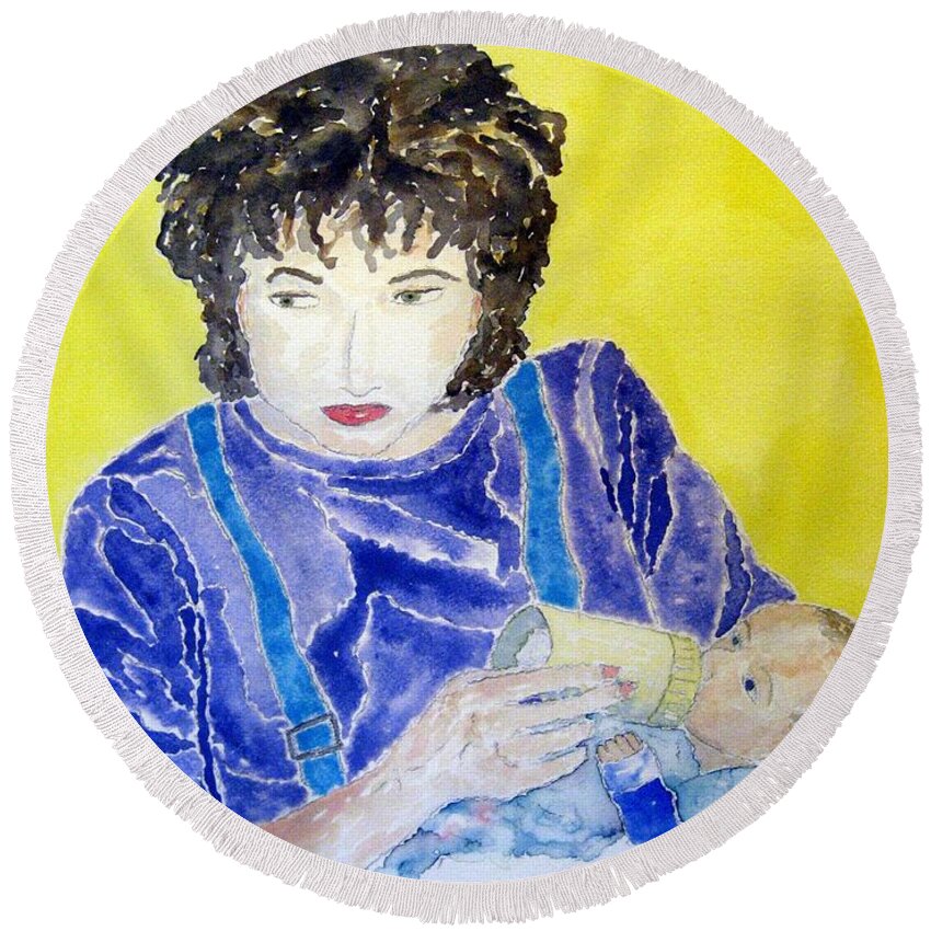 Watercolor Round Beach Towel featuring the painting Mother of Lore by John Klobucher