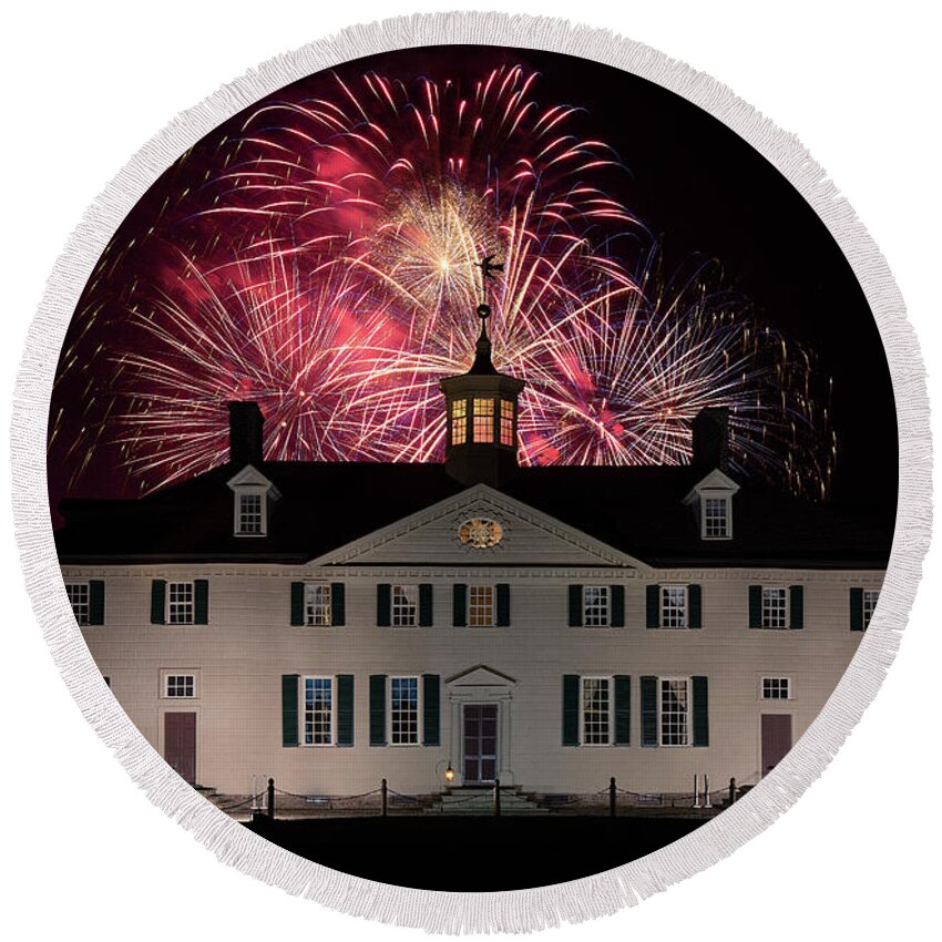Mount Vernon Round Beach Towel featuring the photograph Mount Vernon Fireworks by Art Cole