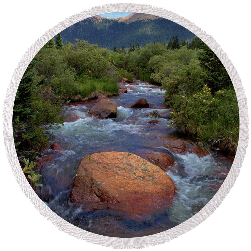 Mountains Round Beach Towel featuring the photograph Mountain Creek by Bob Falcone