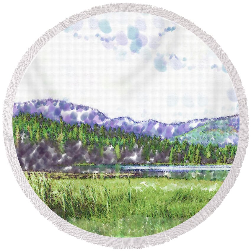 Meadow Round Beach Towel featuring the digital art Mountain Meadow Tranquility by Kirt Tisdale