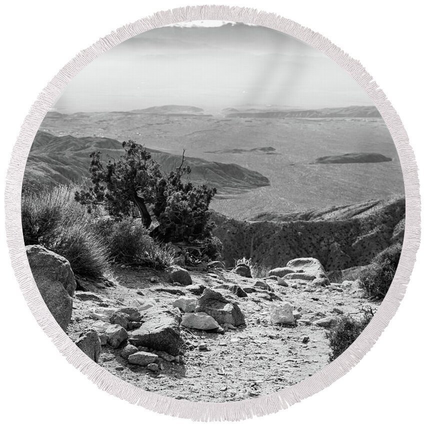 Landscape Round Beach Towel featuring the photograph Mountain Tops Black and White by Claude Dalley