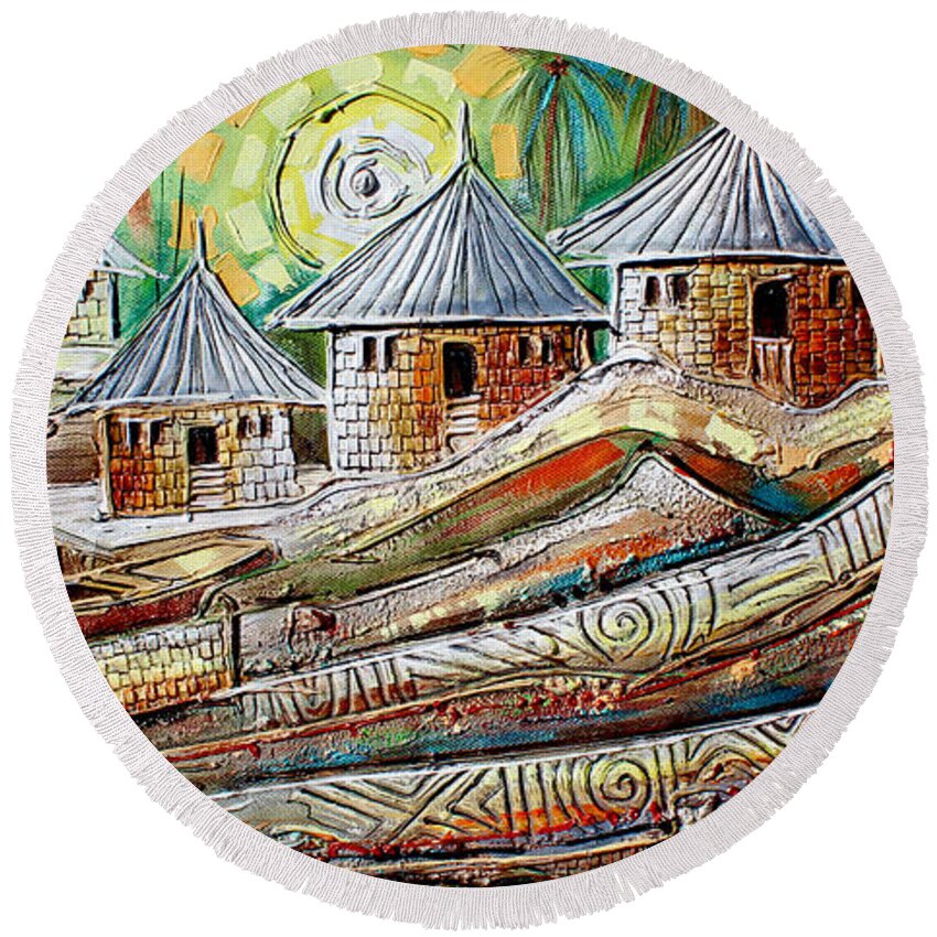 Africa Round Beach Towel featuring the painting Mountainous Region by Paul Gbolade Omidiran