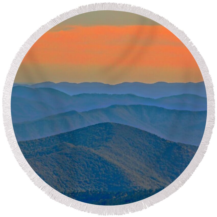 Mountains Round Beach Towel featuring the photograph Mountains At Evening by Allen Nice-Webb