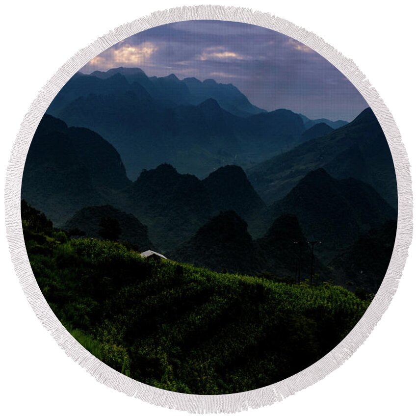 Ha Giang Round Beach Towel featuring the photograph Waiting For The Night - Ha Giang Loop Road. Northern Vietnam by Earth And Spirit