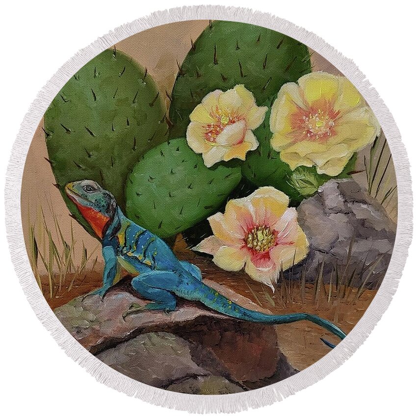 Collard Lizard Round Beach Towel featuring the painting Mountian Boomer by Connie Rish