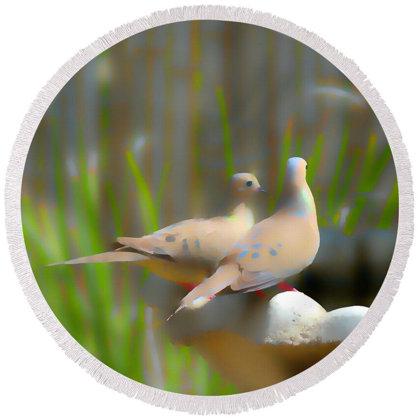 Doves Round Beach Towel featuring the photograph Mourning Doves by Alison Belsan Horton