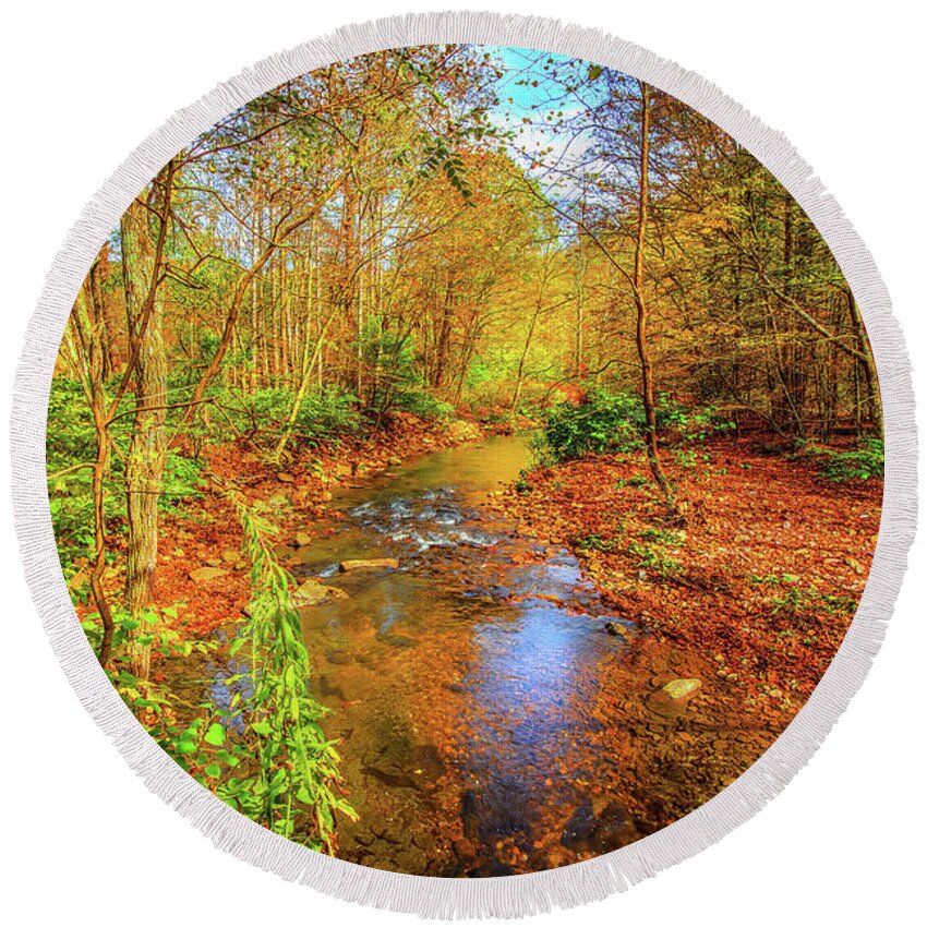 Autumn Round Beach Towel featuring the photograph Mouth of Wilson in Autumn by Shelia Hunt