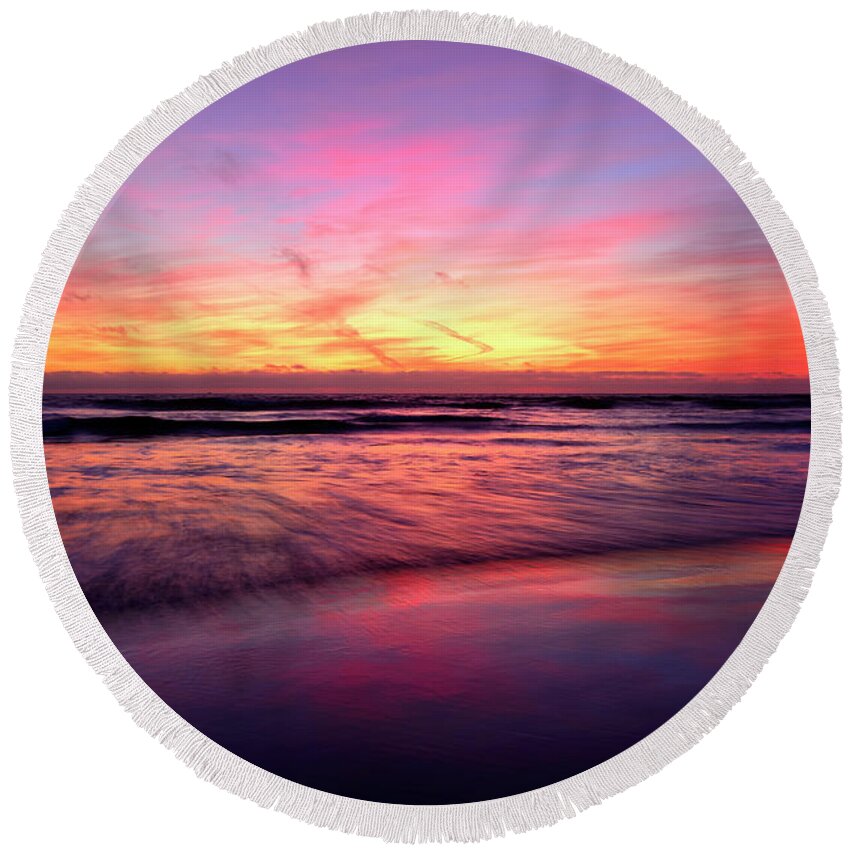 Oceanside Round Beach Towel featuring the photograph Moving Waves Of Light Oceanside by John F Tsumas