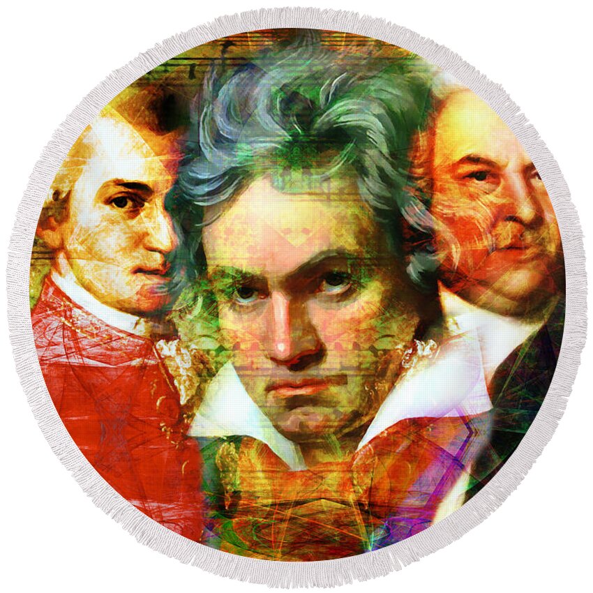 Wingsdomain Round Beach Towel featuring the photograph Mozart Beethoven Bach 20140128 by Wingsdomain Art and Photography
