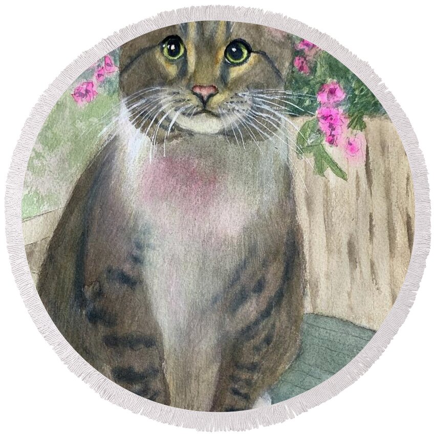Cat Round Beach Towel featuring the painting Mr Gumbo by Sue Carmony